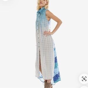 Soft Surroundings Enchanted Garden Plaid Sleevelesss Button Down Midi Dress